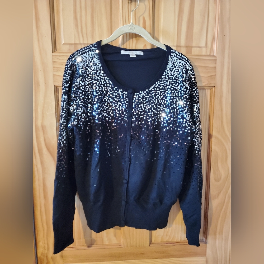 Boston Proper Black Sweater w/Silver Sequins - Size L